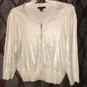White Sequin Zip-Up Cardigan